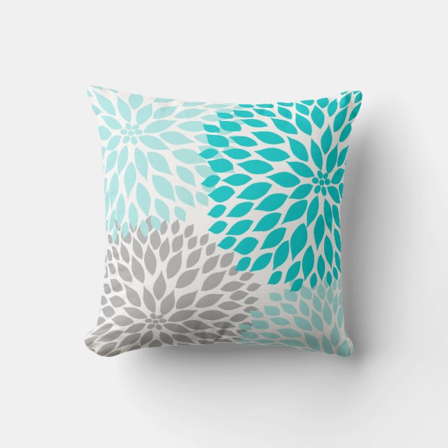 Turkos blue Grått Dahlia mod decor soffa pelare Kudde (Framsida)