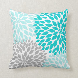 Turkos blue Grått Dahlia mod decor soffa pelare Kudde