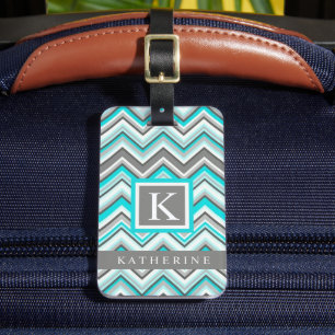 Turkos Blue Grått Grönt White Chevron Mönster Bagagebricka