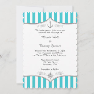 Turkos Blue Grått Nautical Wedding bjudande Inbjudningar