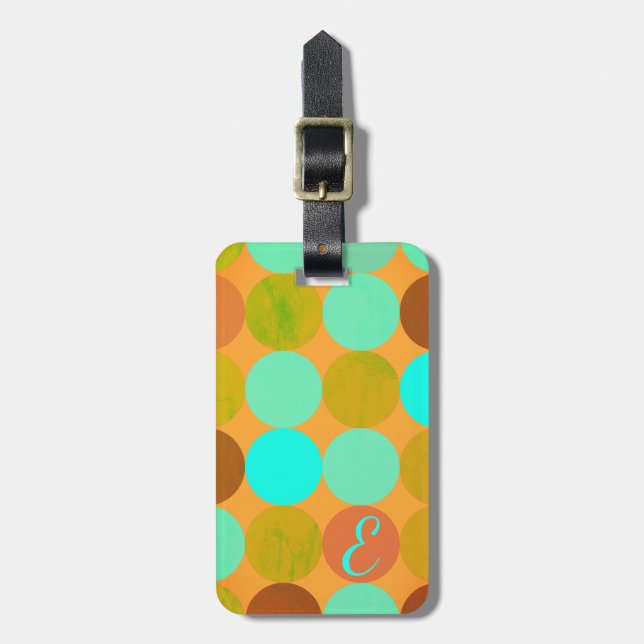 Turkos Blue Grönt & Orange Circles Monogram Bagagebricka (Vertikal Framsida)