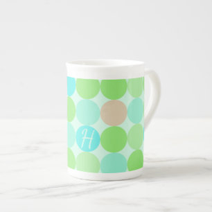 Turkos Blue Grönt & Orange Circles Monogram Benporslin Mugg