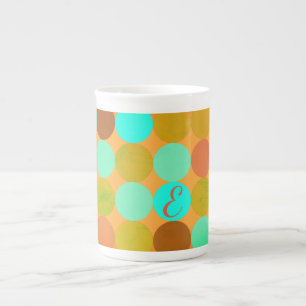 Turkos Blue Grönt & Orange Circles Monogram Benporslin Mugg