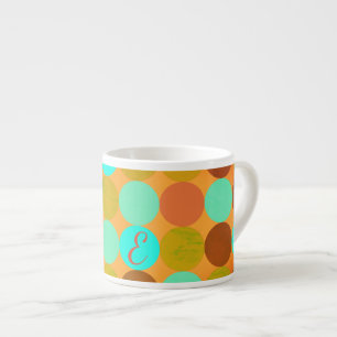 Turkos Blue Grönt & Orange Circles Monogram Espressomugg