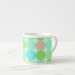 Turkos Blue Grönt & Orange Circles Monogram Espressomugg