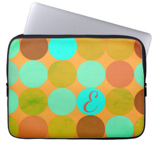 Turkos Blue Grönt & Orange Circles Monogram Laptop Fodral