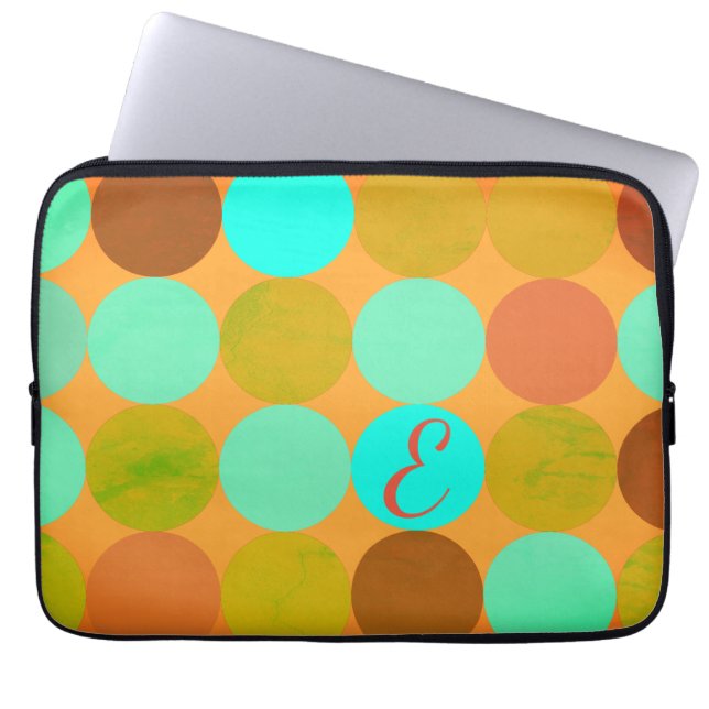 Turkos Blue Grönt & Orange Circles Monogram Laptop Fodral (Framsidan)