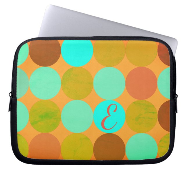 Turkos Blue Grönt & Orange Circles Monogram Laptop Fodral (Framsidan)