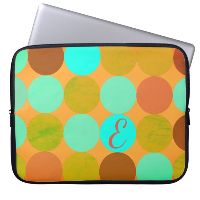 Turkos Blue Grönt & Orange Circles Monogram Laptop Fodral (Framsidan)