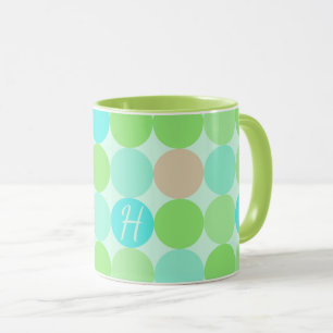 Turkos Blue Grönt & Orange Circles Monogram Mugg