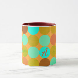 Turkos Blue Grönt & Orange Circles Monogram Mugg