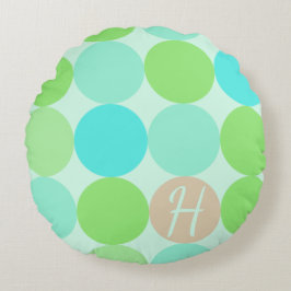 Turkos Blue Grönt & Orange Circles Monogram Rund Kudde