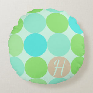 Turkos Blue Grönt & Orange Circles Monogram Rund Kudde