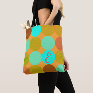 Turkos Blue Grönt & Orange Circles Monogram Tygkasse