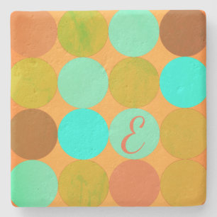 Turkos Blue Grönt & Orange Circles Monogram Underlägg Sten