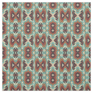 Turkos Blue Grönt Orange Tribal Mosaic Mönster Tyg