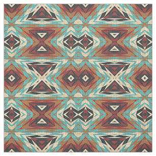 Turkos Blue Grönt Orange Tribal Mosaic Mönster Tyg