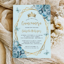 Turkos Blue Guld Geometric Blommigt Quinceañera