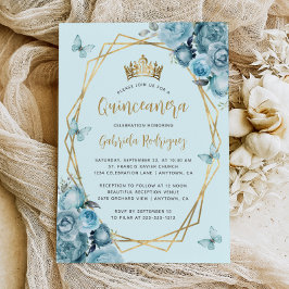 Turkos Blue Guld Geometric Blommigt Quinceañera Inbjudningar