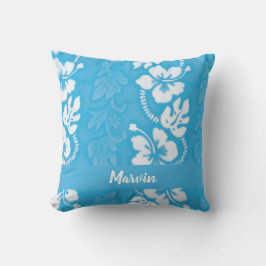 Turkos Blue Hawaiian Hibiscus Flower Patterned Kudde