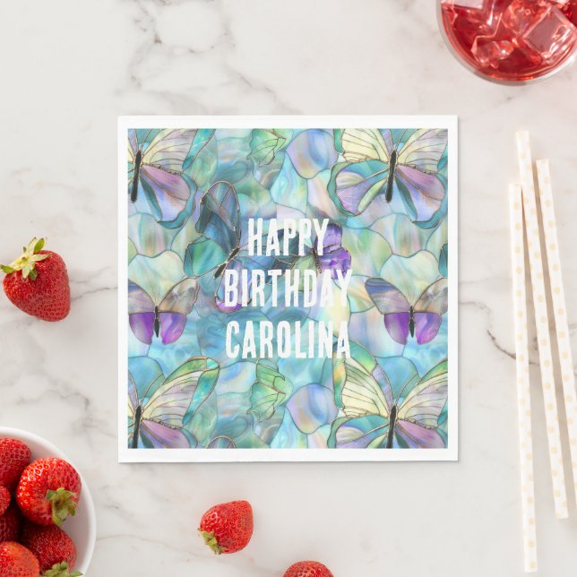 Turkos Blue Lila Butterflies Pappersservett (Insitu)