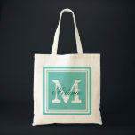 Turkos blue monogram bröllopsfest tote bags tygkasse<br><div class="desc">Anpassningsbar turkos blue monogrammed bröllopsfest tote bags. Personlig namn monogram till påsen | Bakgrund till Anpassade färg. Utformning av logotypen i elegant med initialer och ram i finare gräns. Cute vintage-presentidé för brud och brudar. Gör ditt eget för trendigets brudgumm, maid of honor, blomsterflickor, budens mamma, mor av brudar, besättning,...</div>