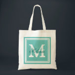 Turkos blue monogram bröllopsfest tote bags tygkasse<br><div class="desc">Anpassningsbar turkos blue monogrammed bröllopsfest tote bags. Personlig namn monogram till påsen | Bakgrund till Anpassade färg. Utformning av logotypen i elegant med initialer och ram i finare gräns. Cute vintage-presentidé för brud och brudar. Gör ditt eget för trendigets brudgumm, maid of honor, blomsterflickor, budens mamma, mor av brudar, besättning,...</div>