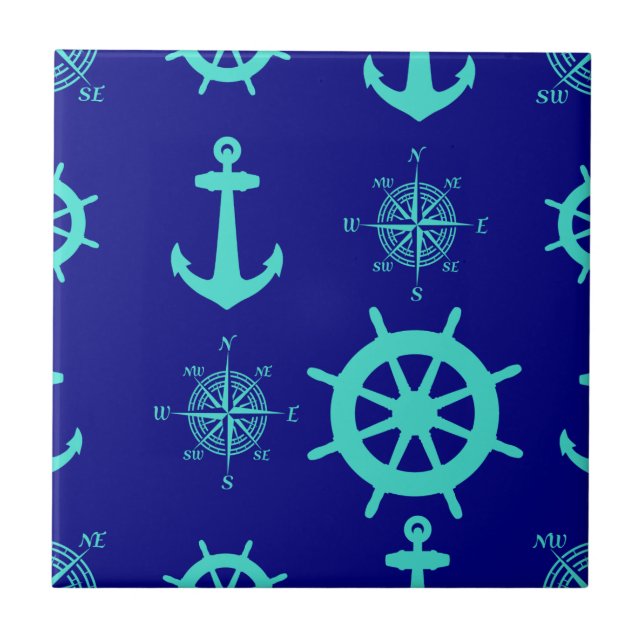 Turkos Blue Nautical Coastal Boating Kakelplatta (Framsidan)