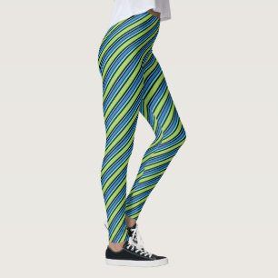 Turkos Blue Neon Grönt Black Diagonal Rand Leggings