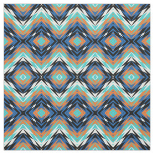 Turkos Blue Orange Black Aztec Mosaic Mönster Tyg