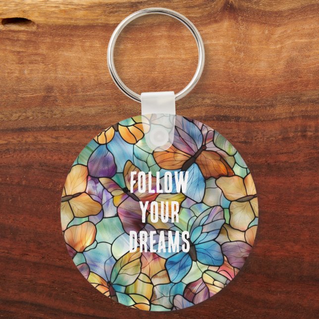 Turkos Blue Orange Lila Butterflies Nyckelring (Framsida)