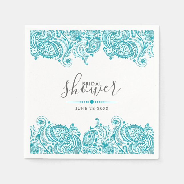 Turkos-blue paisley snöre pappersservett (Framsidan)