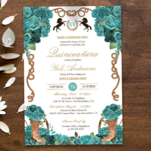 Turkos Blue Ro Western Charro Quinceanera Inbjudningar