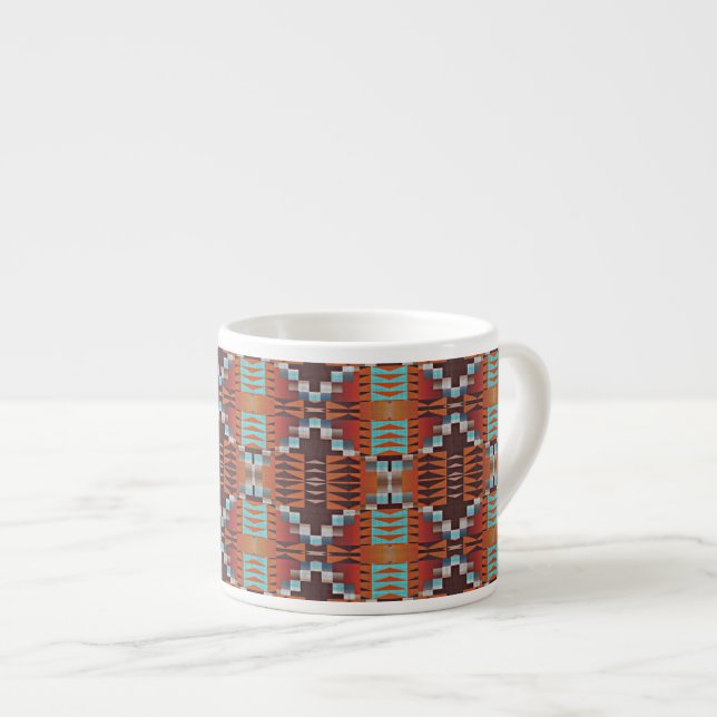 Turkos Blue Rust Orange Red Brown Tribal Art Espressomugg (Framsida höger)