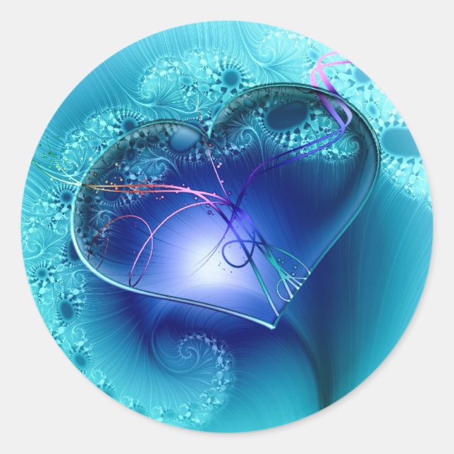 Turkos Blue Sparkly Heart Runt Klistermärke (Framsida)