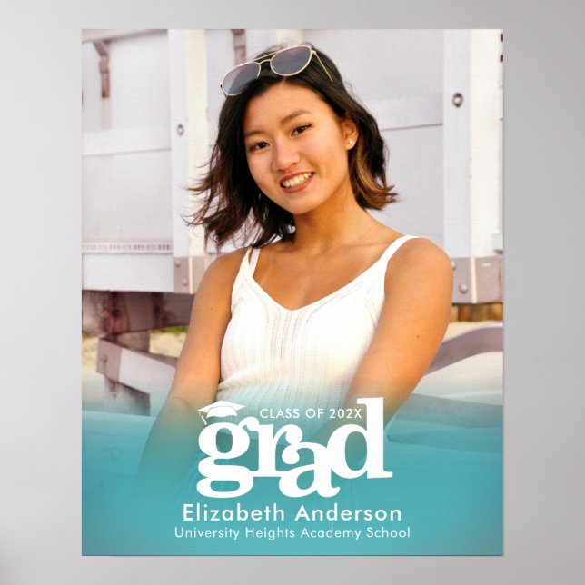 Turkos Blue Studenten Photo Bold Typography Poster (Framsidan)