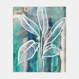 Turkos Blue & Teal Modern botaniskt vattenfärgen Fleecefilt