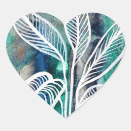 Turkos Blue & Teal Modern botaniskt vattenfärgen Hjärtformat Klistermärke