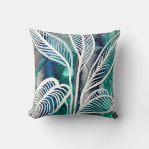 Turkos Blue & Teal Modern botaniskt vattenfärgen Kudde