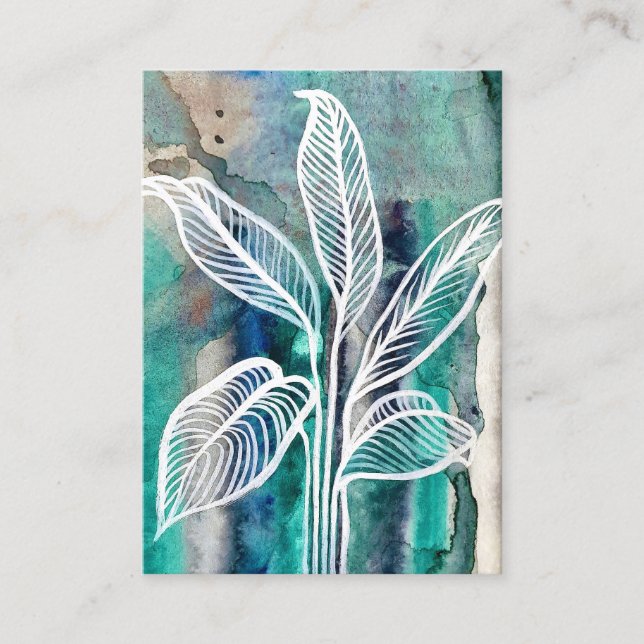 Turkos Blue & Teal Modern botaniskt vattenfärgen Visitkort (Framsida)