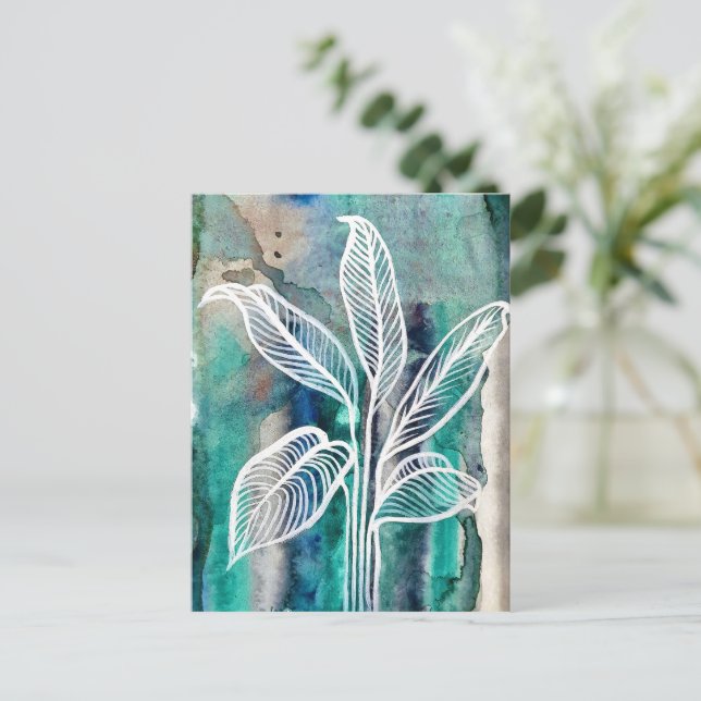 Turkos Blue & Teal Modern botaniskt vattenfärgen Vykort (Stående Fram)