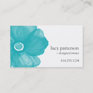 Turkos Blue Watercolor Flower-Affärskort Visitkort