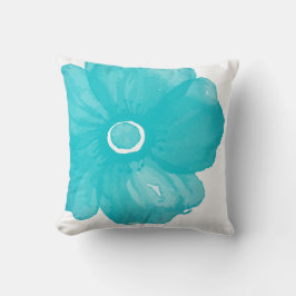 Turkos Blue Watercolor Flower Pillow Kudde