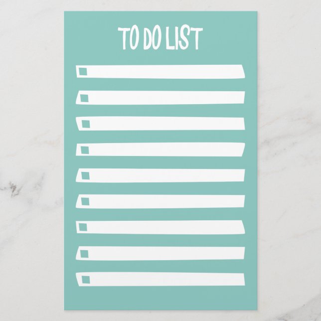 Turkos Blue White Simple Girly to Do List Brevpapper (Framsida)