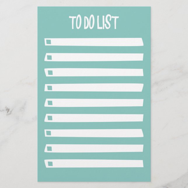 Turkos Blue White Simple Girly to Do List Brevpapper (Framsida)