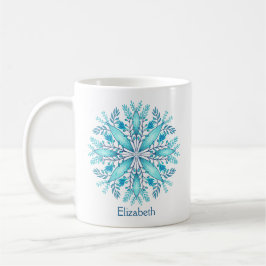 Turkos Blue Winter Snowflake Flower Namn Kaffemugg