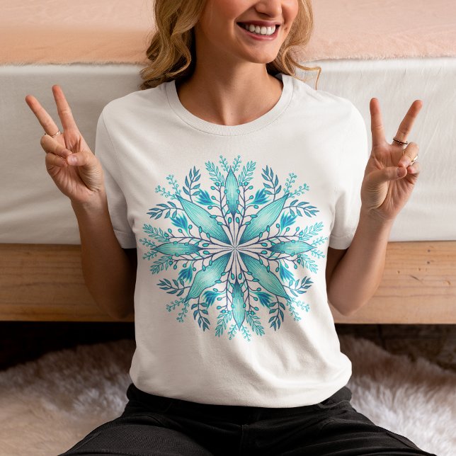Turkos Blue Winter Snowflake Flower T Shirt (Skapare uppladdad)
