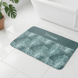 Turkos Boho Akvarell Tropisk Blad Monogram Badrumsmatta