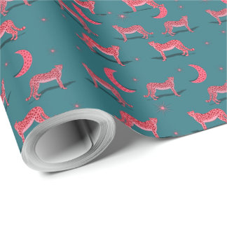 Turkos Boho Gepard och Rosa Mån Ombrut Papper Presentpapper