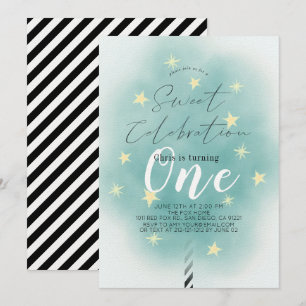 Turkos Bomullssocker Söt Pojke 1-års Födelsedag Inbjudningar